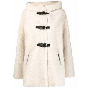 Maje 'Buckle-Front' White Shearling Coat Size 36